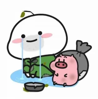 🍃 pleurer, triste, cochon, mignon, dessin animé telegram sticker