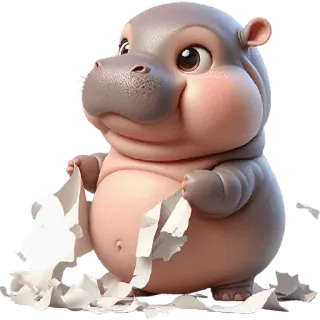 😛 하마, 동물, 귀여운, 만화, 종이, 사랑스러운, 포유류, 일러스트 telegram sticker