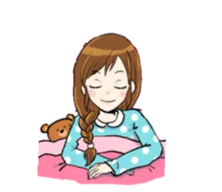 😴 sleeping, girl, bed, teddy bear, cartoon, rest telegram sticker