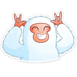 😀 Йети, Монстр, Весело, Милый, Мультфильм, Рок, Жест, Снежный монстр telegram sticker