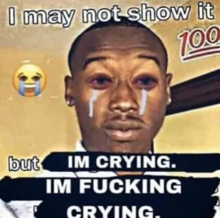 😭 I may not show it but IM CRYING. IM FUCKING CRYING. pleurs, mème, réaction, triste, émotion, culture web telegram sticker