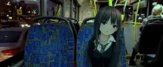 😞 Anime, Mädchen, Bus, Sitzend, Transport telegram sticker