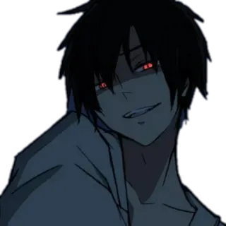 😈 Anime, Złoczyńca, Mroczny, Męski, Uśmieszek, Zły, Świecące oczy telegram sticker