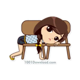 😞 girl, cartoon, chair, sad, bored, resting telegram sticker
