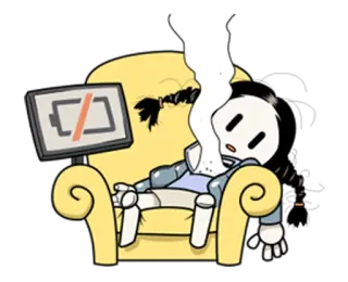 💀 tired, exhausted, battery, low battery, chair, cartoon, slouch telegram sticker