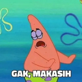 ➖ Patrick Star SpongeBob SquarePants GAK, MAKASIH Patrick Étoile, Bob l'éponge, Mème, Gak Makasih, Dessin animé telegram sticker