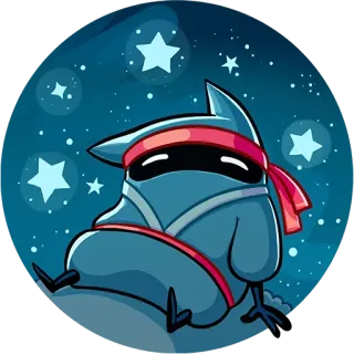 😐 ninja, desenho animado, personagem, fofo, kawaii, estrelas, azul, céu telegram sticker