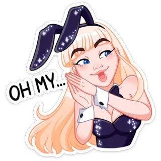 🤩 OH MY... женщина, заячьи ушки, мультфильм, о боже, блондинка, милый, стикер whatsapp sticker