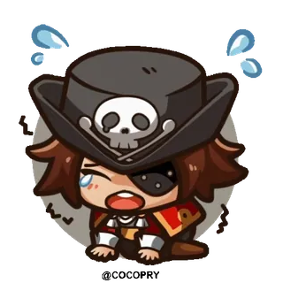 😥 pirate, dessin animé, cache-œil, crâne, sueur, pleurs telegram sticker