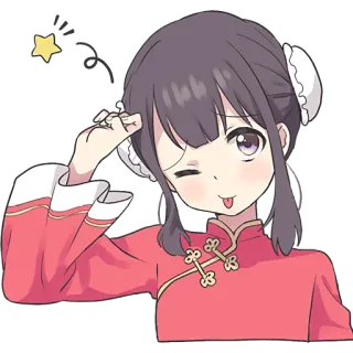 😋 Anime, Chica, Dibujo animado, Lengua, Estrella, Vestido chino telegram sticker