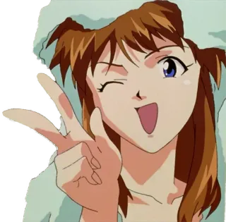 😀 Asuka Langley Soryu Neon Genesis Evangelion anime, girl, wink, peace sign, character telegram sticker