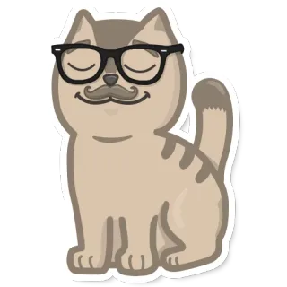 😌 kat, bril, snor, sticker, dier, schattig, cartoon, katachtig telegram sticker