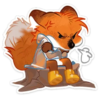🦊 zorro, enojado, dibujos animados, lindo, animal, sentado telegram sticker