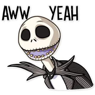 😃 Jack Skellington The Nightmare Before Christmas AWW YEAH! кошмар перед рождеством, джек скеллингтон, вот это да, стикер, мультфильм, скелет telegram sticker