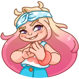 😈 kreskówka, dziewczyna, uśmiechnięta, postać, słodki, blondynka, knuje telegram sticker