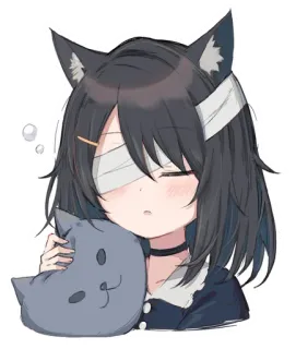 😴 chica anime, orejas de gato, vendaje, adormilada, linda, manga, kawaii telegram sticker
