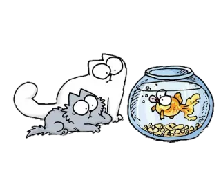 😳 cat, fish, fishbowl, cartoon, animal whatsapp sticker