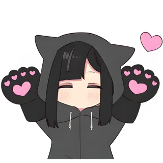 🐱 アニメ, 可愛い, カワイイ, 猫, 耳, ハート whatsapp sticker