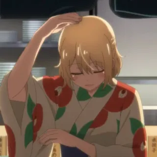 💛 Anime, fille, cheveux blonds, kimono, mignon, triste telegram sticker