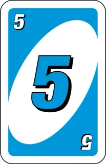💙 uno, card, blue, number, five, game whatsapp sticker