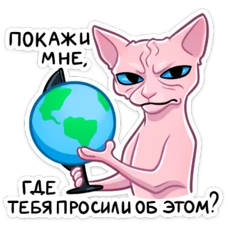 🌎 ПОКАЖИ МНЕ, ГДЕ ТЕБЯ ПРОСИЛИ ОБ ЭТОМ? cat, sphinx, globe, question, meme, russian, sticker telegram sticker