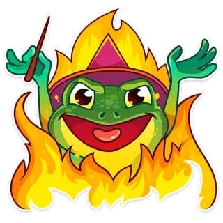 🔮 frog, wizard, magic, fire, cartoon, sticker telegram sticker