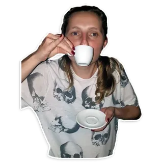 ☕ woman, drinking, coffee, skull, t-shirt telegram sticker