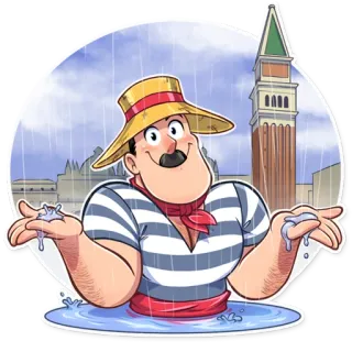 🤷‍♂️ người lái thuyền gondola, ý, venice, hoạt hình, mưa, vũng nước telegram sticker