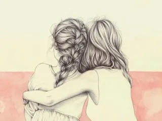 👭 дружба, объятие, женщины, нежность, эскиз, иллюстрация telegram sticker