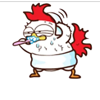 🙃 Huhn, Zahnbürste, Morgen, süß, Cartoon telegram sticker