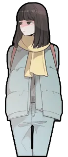 😒 garota anime, inverno, cachecol, jaqueta, fofa, ilustração telegram sticker