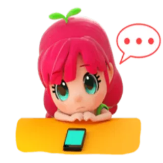 😕 Desenho animado, Fofo, Menina, Telefone, Triste, Esperando telegram sticker