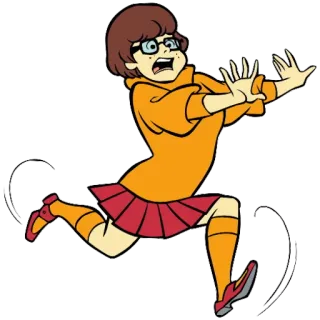 😲 Velma Dinkley Scooby-Doo การ์ตูน, วิ่ง, กลัว, แว่นตา, เวลมา telegram sticker