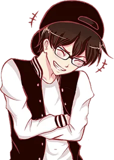 😆 Anime, Cartone animato, Ragazzo, Occhiali, Sorriso telegram sticker