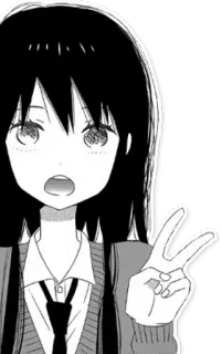 ✌ Anime, Pace, Ragazza, Cartone animato, Manga, Personaggio, Bianco e nero telegram sticker