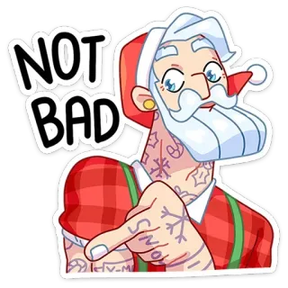 👍 Santa Claus NOT BAD Santa Claus, Navidad, Fiesta, No está mal, Guay, Tatuaje, Dibujos animados telegram sticker