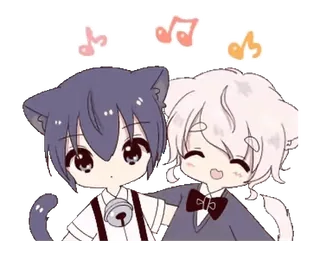 🥰 cat, anime, kawaii, music notes, cute, chibi, animal ears telegram sticker