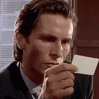 🤨 Patrick Bateman American Psycho tarjeta de visita, psicópata, película, traje, finanzas whatsapp sticker
