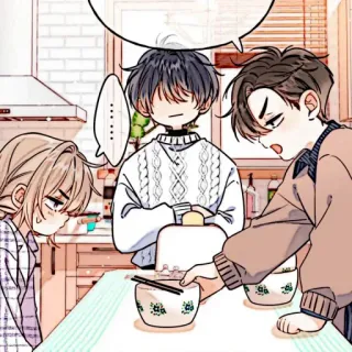 📼 Küche, Anime-Stil, Freunde, Frühstück, Toast, Cartoon, Zuhause whatsapp sticker