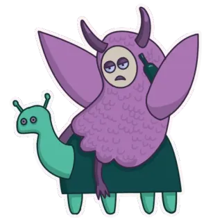 🐢 monstruo, cuernos, dibujos animados, pegatina, criatura, caracol telegram sticker