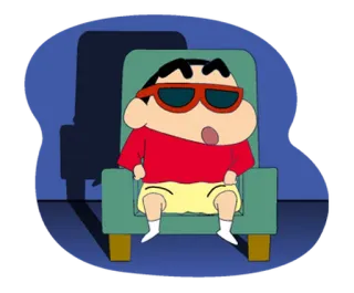 😎 Shin-chan Crayon Shin-chan anime, cartoon, glasses, chair, sitting, character telegram sticker