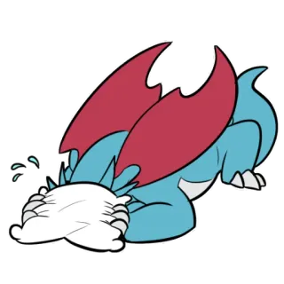 😳 dragon, cartoon, sad, crying, exhausted, laying down whatsapp sticker