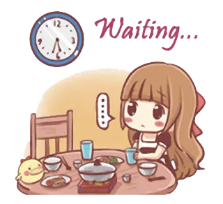 💬 Waiting... warten, Mädchen, Uhr, Essen, Anime, süß, gelangweilt telegram sticker