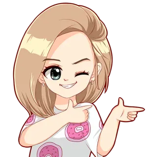 😉 cartoon, girl, donut, wink, pointing, sticker whatsapp sticker