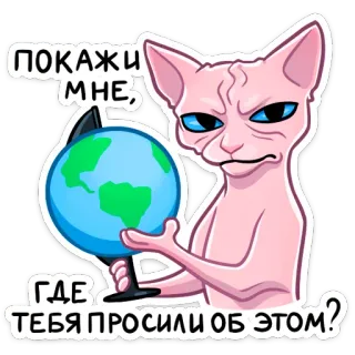 🌎 ПОКАЖИ МНЕ, ГДЕ ТЕБЯ ПРОСИЛИ ОБ ЭТОМ? сфинкс кошка, глобус, спрашивающий, выражение, мультфильм telegram sticker