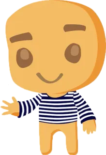 😊 cartone animato, personaggio, persona, maglietta a righe, saluto telegram sticker