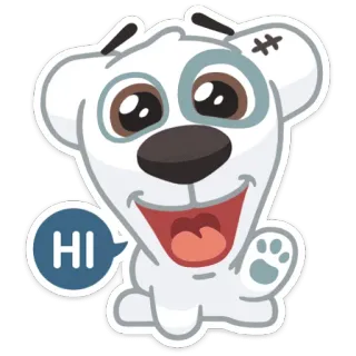👍 HI perro, dibujos animados, animal, saludo, blanco telegram sticker