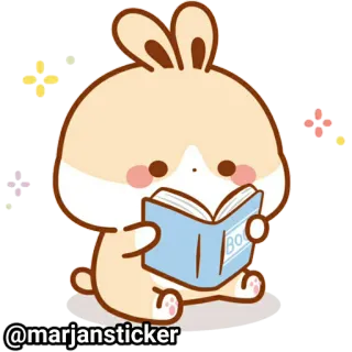 ❤️ @marjansticker зайчик, наклейка, книга, милый, чтение, животное, каваий telegram sticker