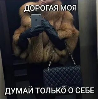 🌟 ДОРОГАЯ МОЯ
ДУМАЙ ТОЛЬКО О СЕБЕ เสื้อโค้ทขนสัตว์, ผู้หญิง, เซลฟี่, หรูหรา, รัสเซีย, แฟชั่น telegram sticker