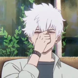 ⌚️ Anime, Personagem, Cabelo branco, Chateado, Deprimido telegram sticker